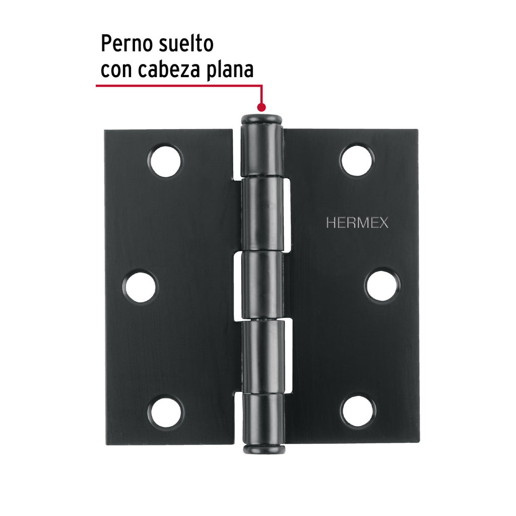 BISAGRA DE LIBRO CUADRADA 3.5"X3.5" ACABADO NEGRO CABEZA PLANA PIEZA